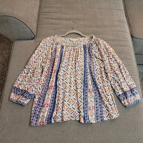Lucky Brand Tops - Lucky Brand Boho Floral Peasant Balloon Sleeve Top Blouse Size Medium